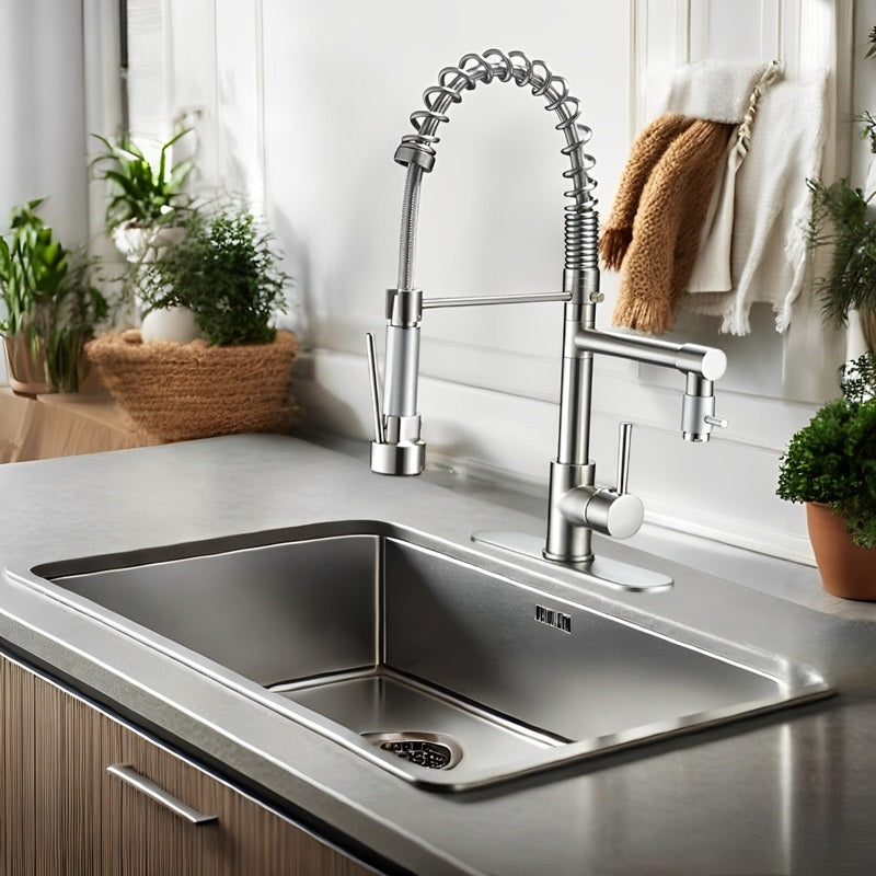 BowLift | 360° Stainless Steel Kitchen Faucet with Pull-Down Spring Spout