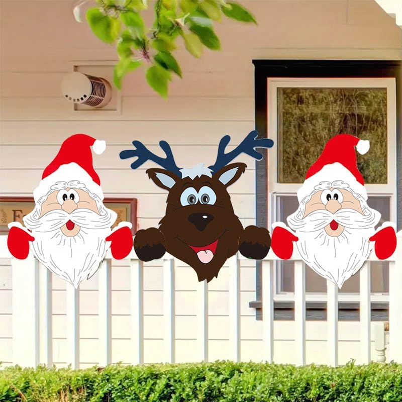 BowLift | Fence Panel Christmas Decor – Adorable Santa, Snowman, and Reindeer Peekers for Whimsical Indoor and Outdoor Christmas Charm