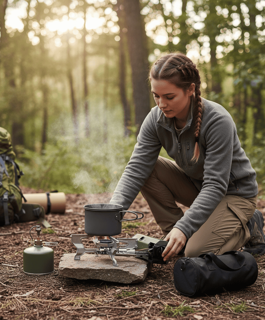 BowLift | FLAMECAMP – Portable Butane Camping Stove with Storage Bag & Gas Bottle