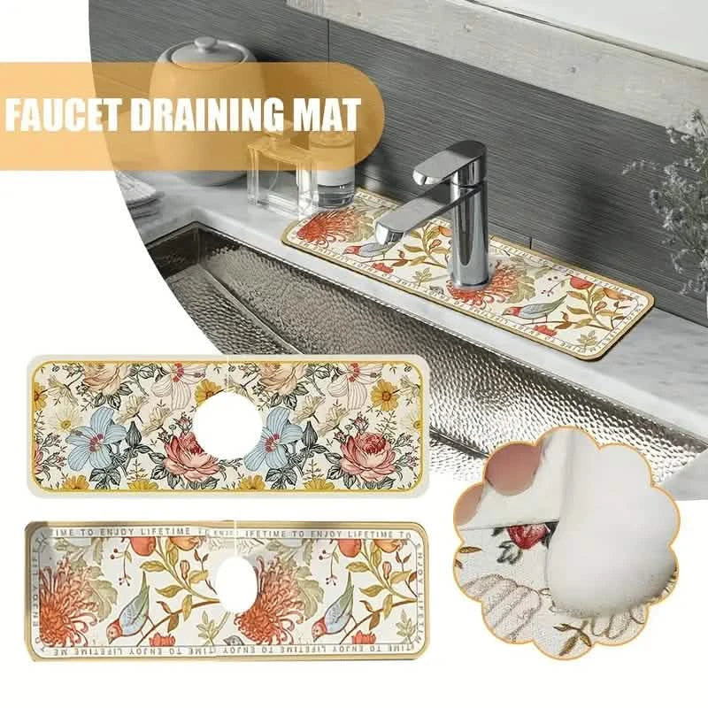 BowLift | Floral Sink Faucet Absorbent Mat