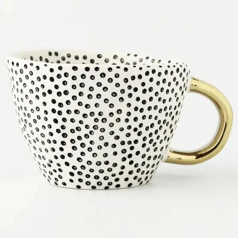 BowLift | Hand‑Painted Ceramic Mug with Gold Handle
