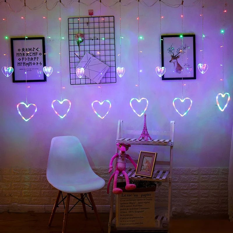 BowLift | Heart-Shaped LED Curtain Lights – 3.5M Fairy Garland for Valentine’s Day, Weddings, Christmas, and Bedroom Party Decor (220V/110V)