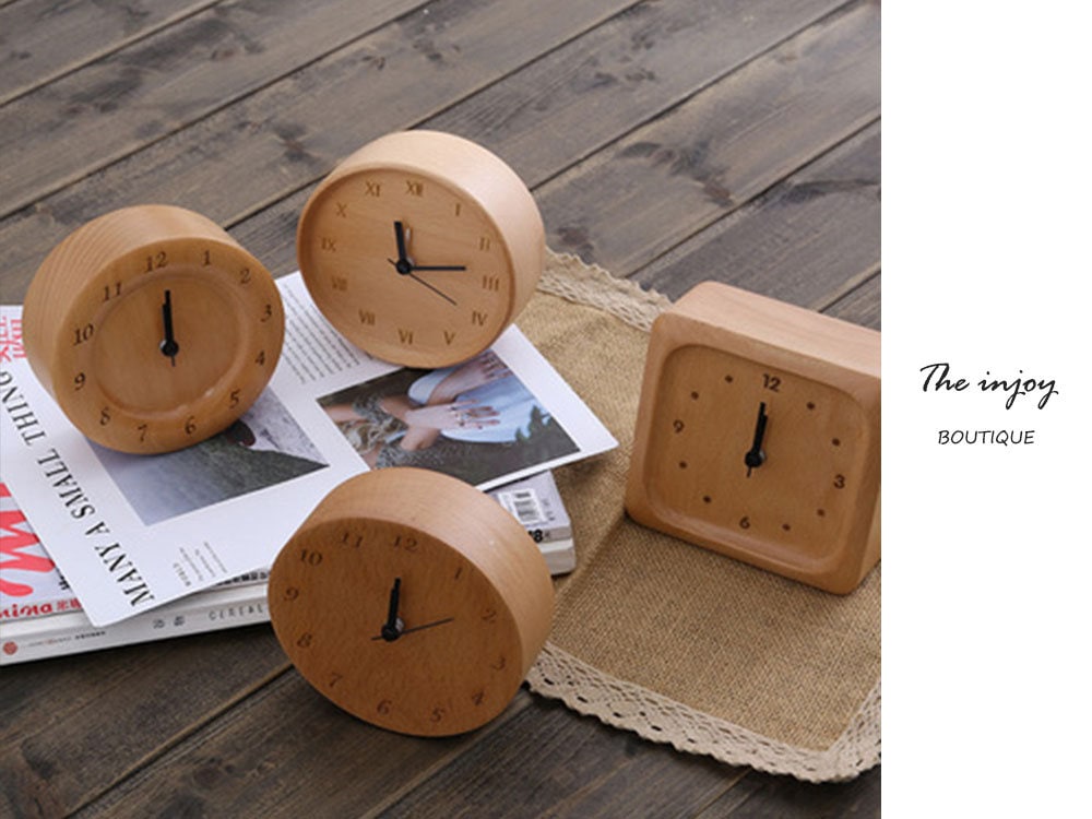 BowLift | Beech Wood Alarm Clock Small, No Screen Minimalist Desk Cloc
