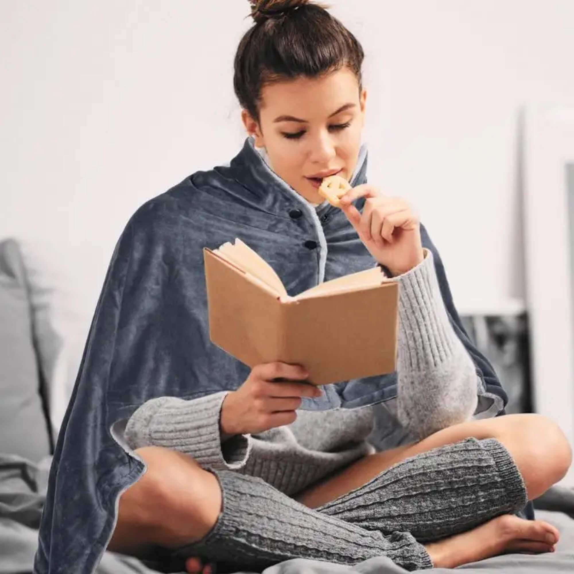 BowLift | Electric Warming Heated Throw Over and Under Blanket Poncho with Fleece