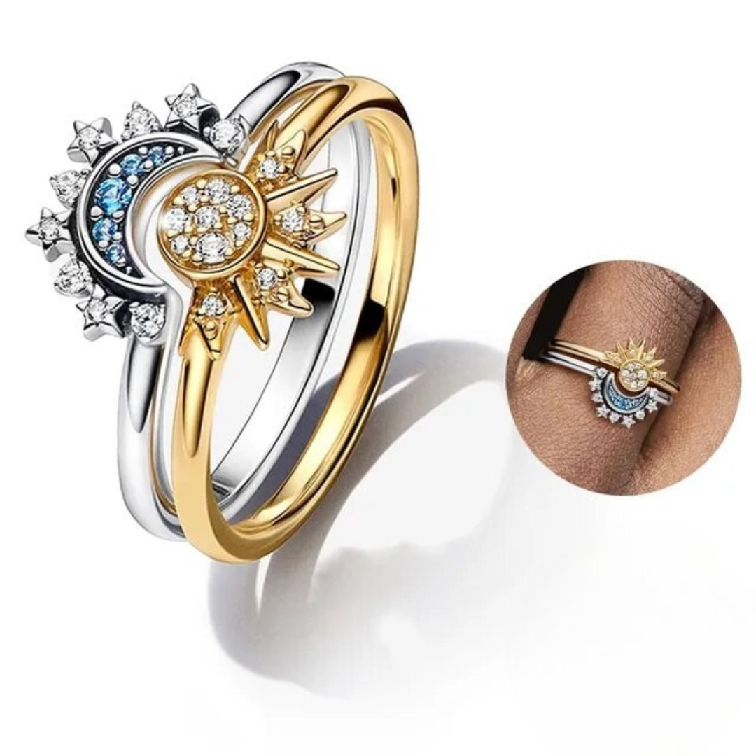 BowLift | Crystal Statement Ring with Sun and Moon Design