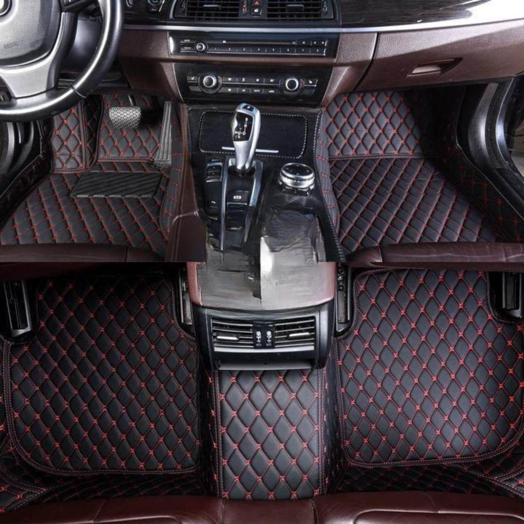 BowLift | Car Floor Mats Black Red Leather Waterproof