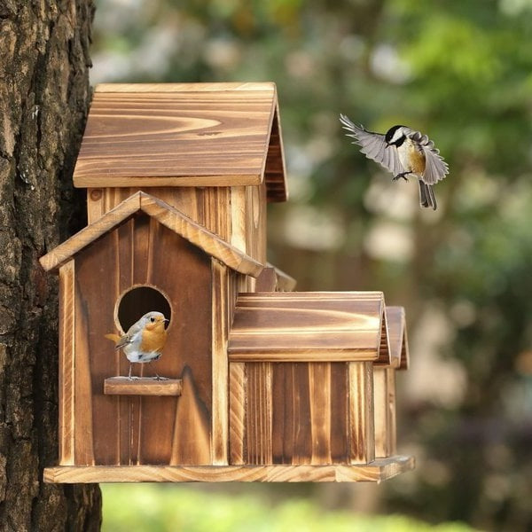 BowLift | Handcrafted Wooden Birdhouse  Tree Birdhouse with 6 Holes