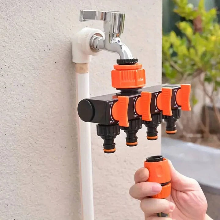BowLift | 4-Way Metal Garden Hose Splitter with Adjustable Flow Valves