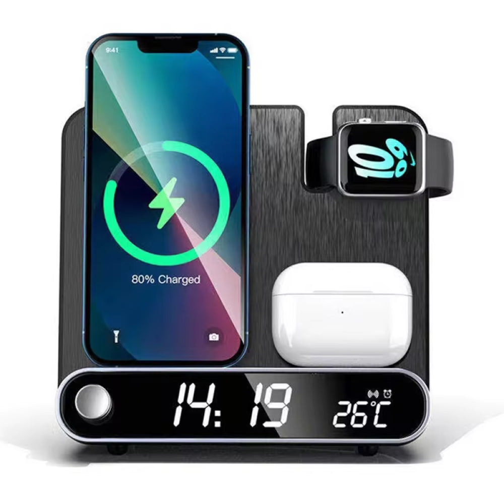 BowLift | 3-in-1 Charging Station: Alarm Clock with iPhone Charger, Watch Stand, and Phone Charging Dock for Apple Devices