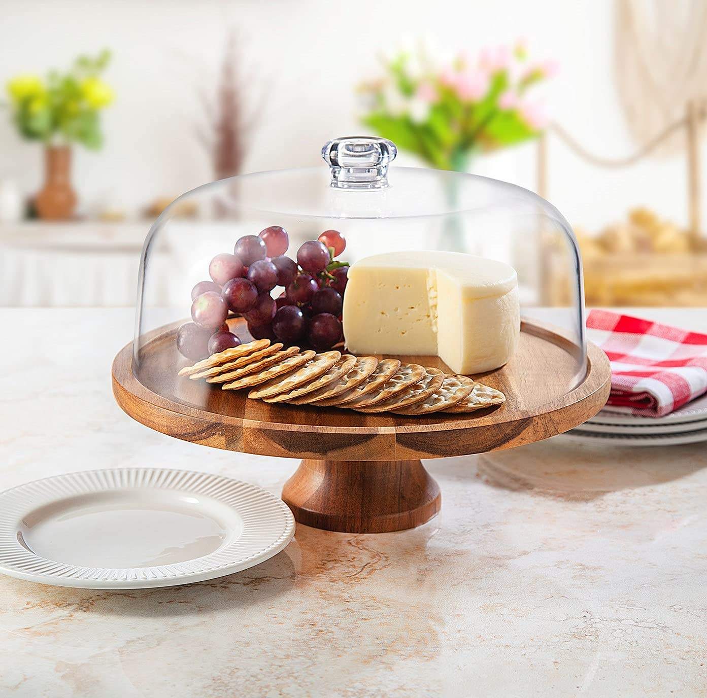 BowLift | Cake Stand Cake Plate Serving Platter, Acacia Wood
