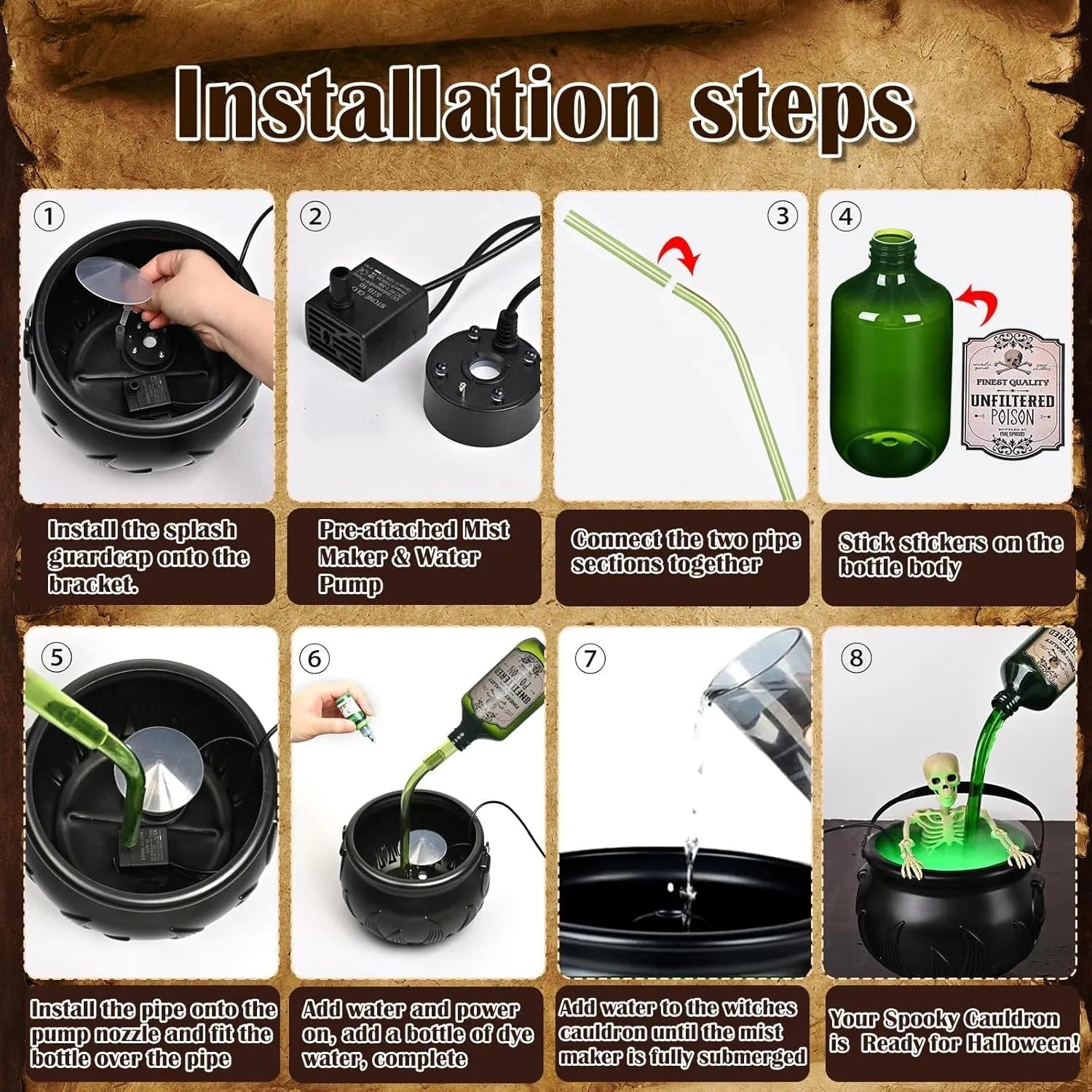 BowLift | Cauldron decoration – with floating magic bottle & fog effect