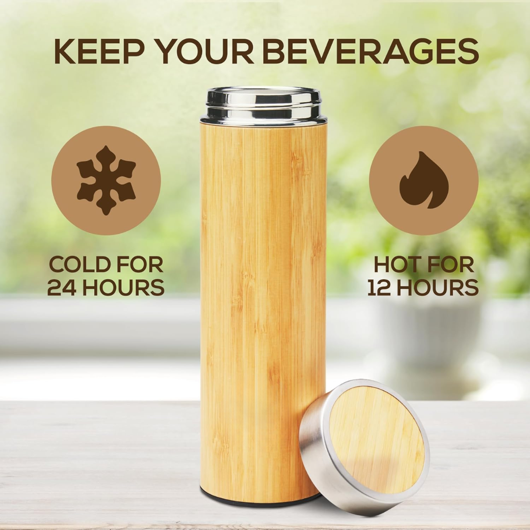 BowLift | Isolated Premium Bamboo Loose Leaf Tea Infuser Bottle - 500ml