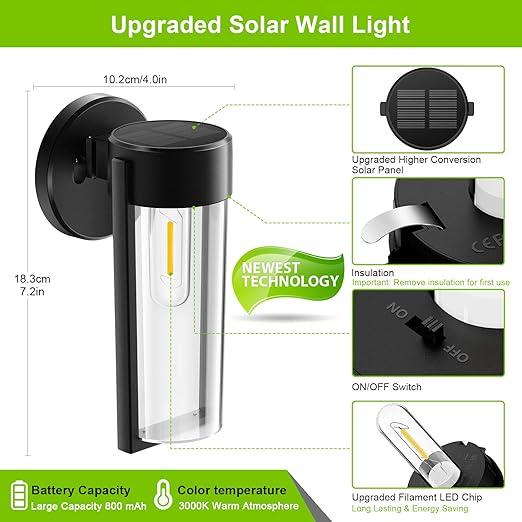 BowLift | Solar Wall Lights Solar-powered Deck Lights, Automatic On/Off Waterproof Solar Outdoor Lights Wall-mounted Solar Decorative Lights for Wall Fence Patio Posts Garden Veranda