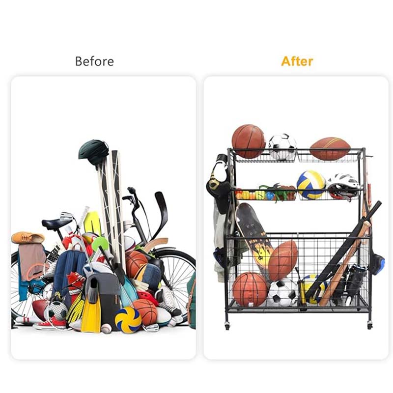 BowLift | Rolling Ball Storage Cart on Wheels,Steel Sports Equipment Organizer,Ball Storage Garage, Garage Organizer, Black, Steel