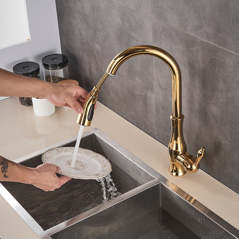 BowLift | Brass Kitchen Faucet Pull Out Mixer Sink Water Tap 360 Rotation Single Handle