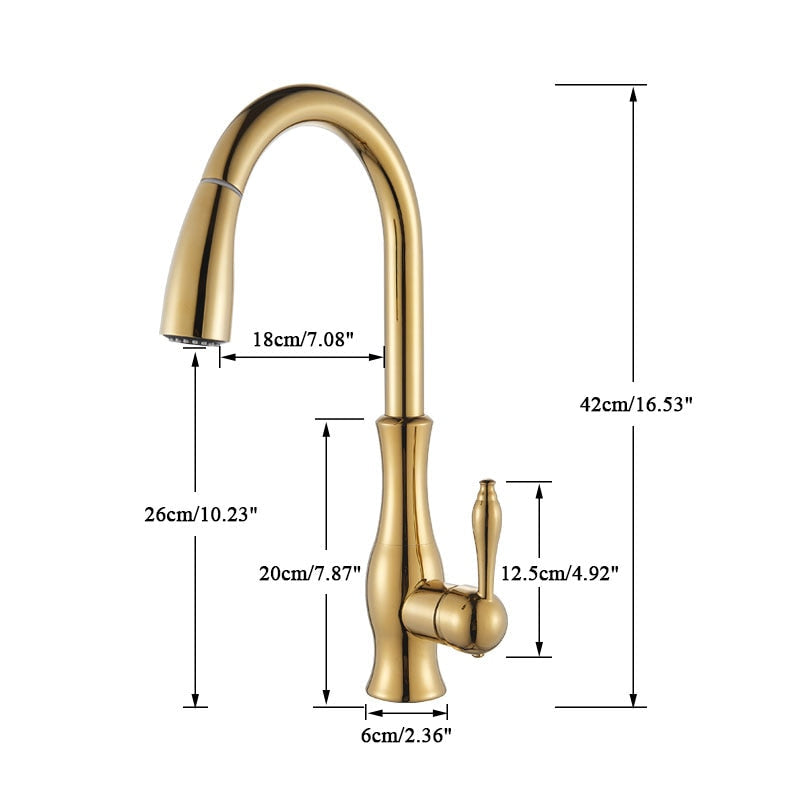 BowLift | Brass Kitchen Faucet Pull Out Mixer Sink Water Tap 360 Rotation Single Handle