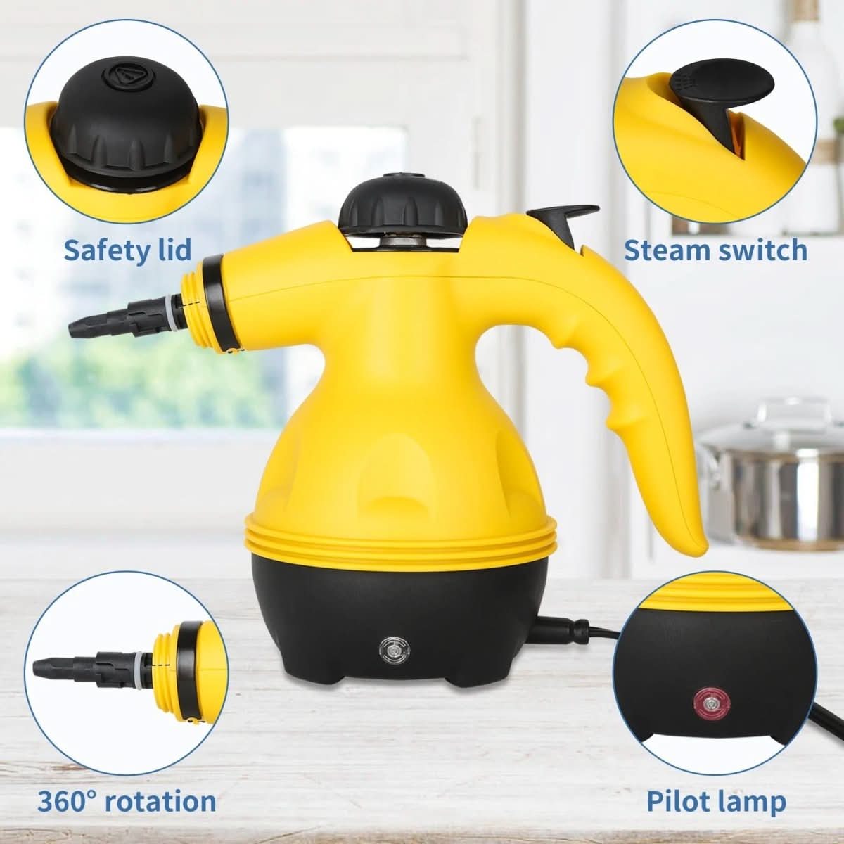 BowLift | Chemical-free steam cleaner with 8 attachments for household, clothes & windows
