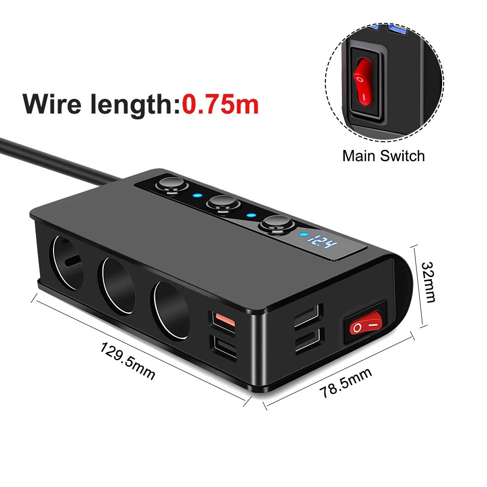 BowLift | 4-Port Car Fast Charger Adapter - Cigarette Lighter Sockets & USB Ports