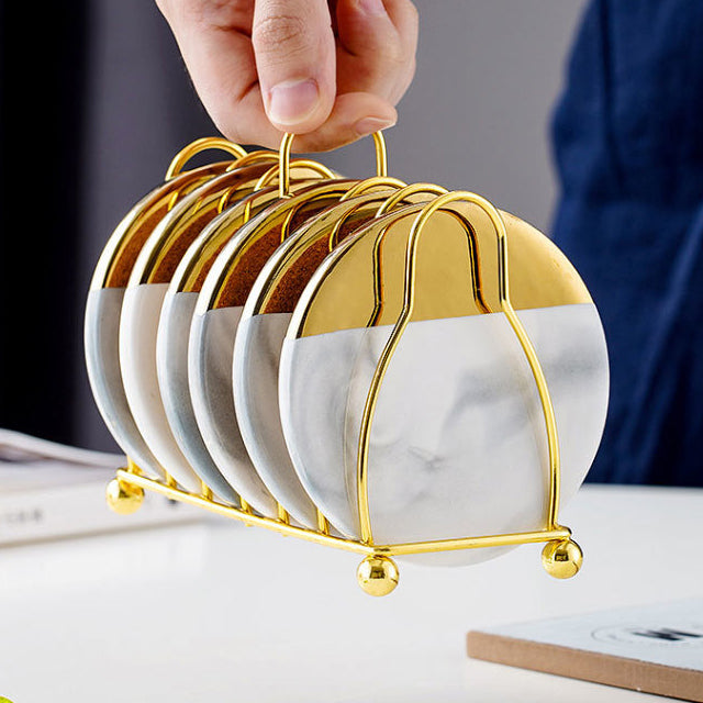BowLift | Marbled Ceramic Coaster Set with Stand