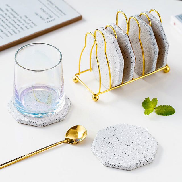BowLift | Marbled Ceramic Coaster Set with Stand
