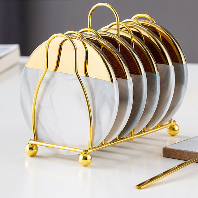 BowLift | Marbled Ceramic Coaster Set with Stand