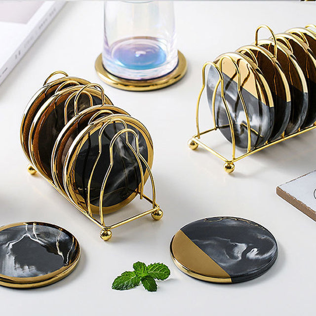 BowLift | Marbled Ceramic Coaster Set with Stand