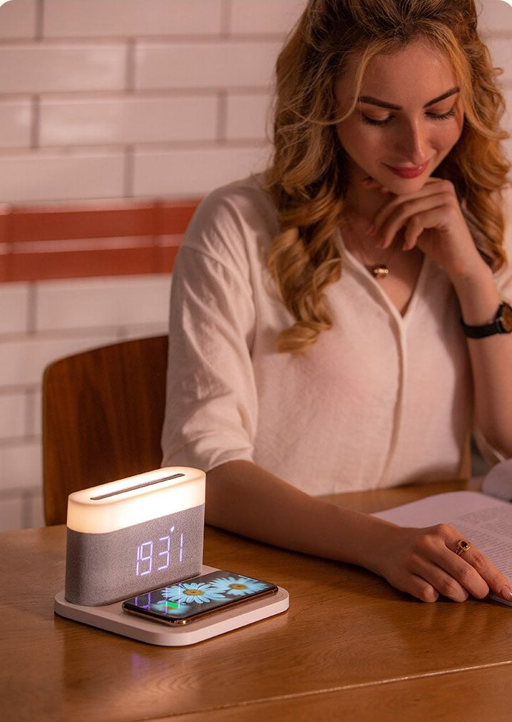 BowLift | 3-in-1 Wireless Charger, LED Lamp & Digital Alarm Clock | Fast Charging Dock