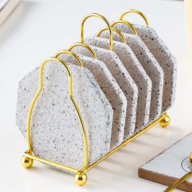 BowLift | Marbled Ceramic Coaster Set with Stand