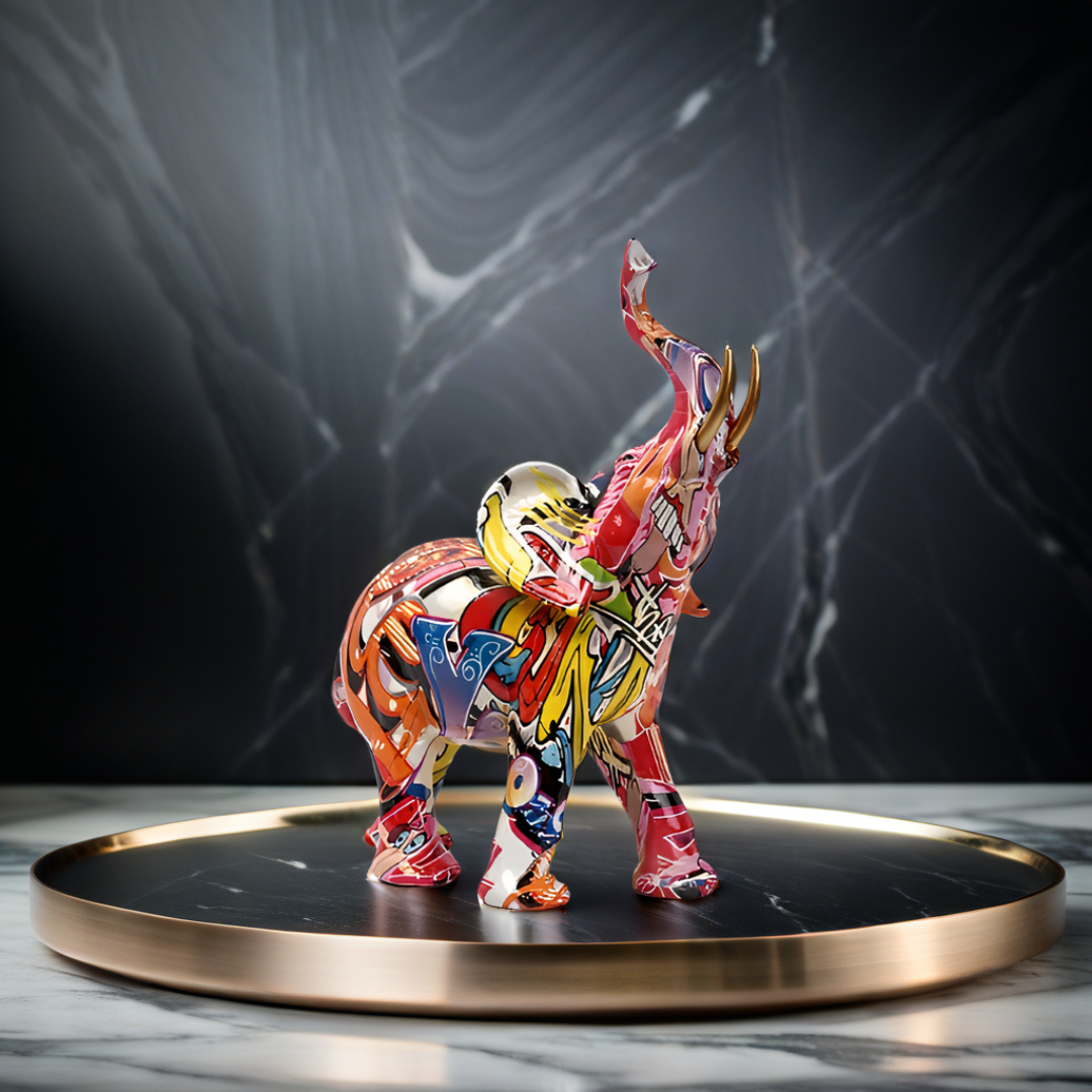 BowLift | Abstract Elephant Statue – Colourful African Design with Raised Trunk for Good Luck