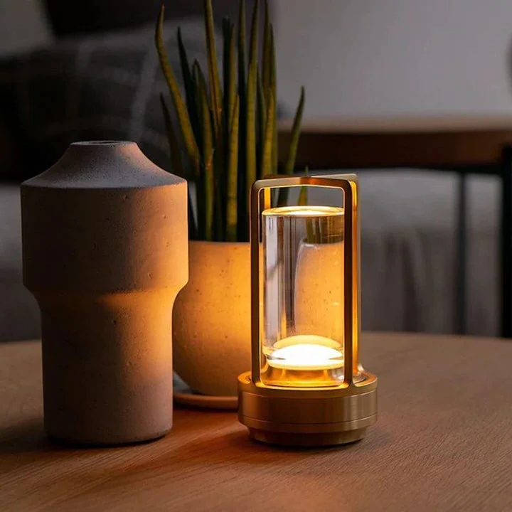 BowLift | Ambient Lantern Cordless Rechargeable Small Night Table Lamp Gold