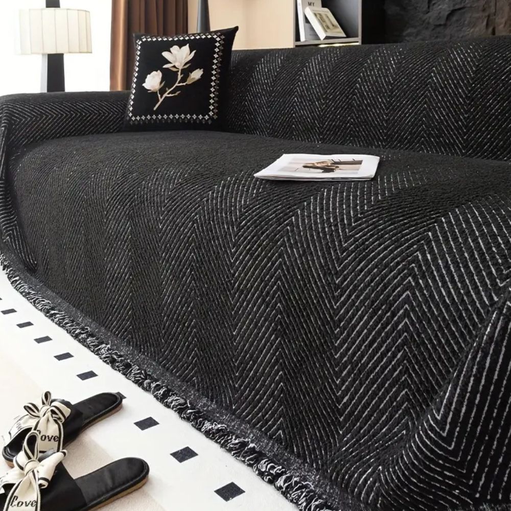 BowLift | CUSHVIVE – Herringbone Sofa Cover with Splash Protection and Non-Slip Design