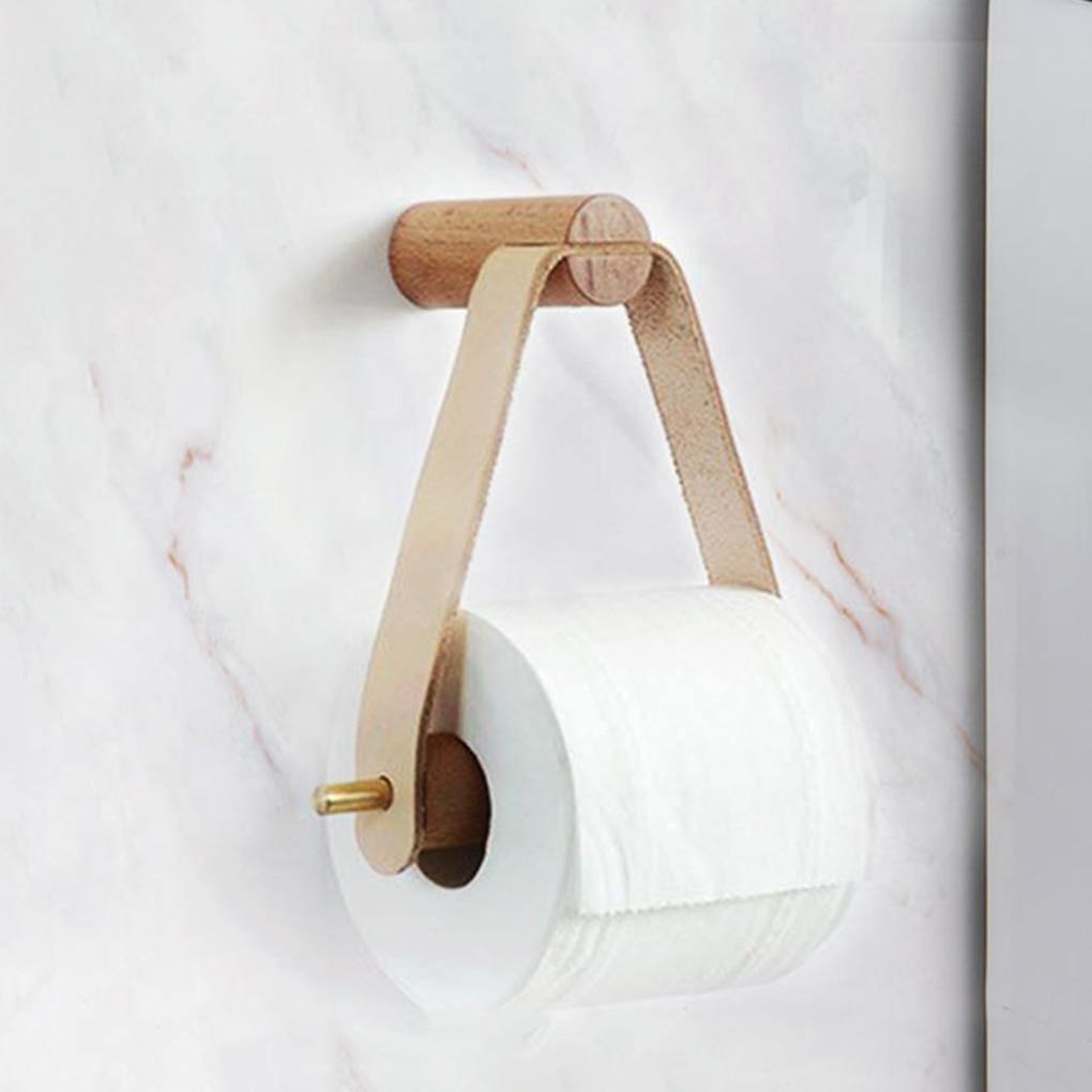 BowLift | High-Quality Toilet Paper Holder | Oak & Faux Leather | Minimalist Bathroom Design