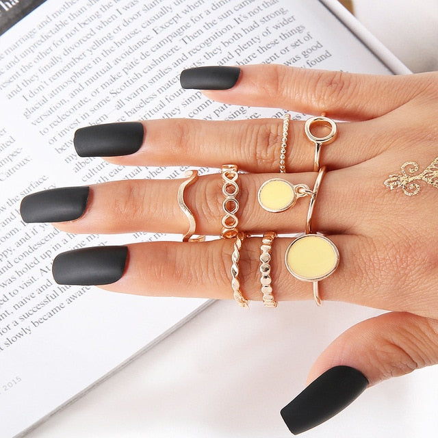 BowLift | Fashion Crystal Gold color  Geometric Knuckle Rings set
