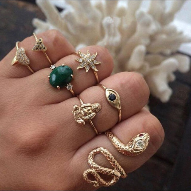 BowLift | Fashion Crystal Gold color  Geometric Knuckle Rings set