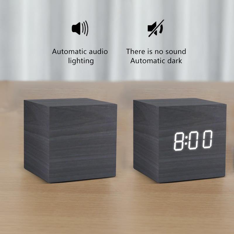 BowLift | LED alarm clock in wooden cube shape