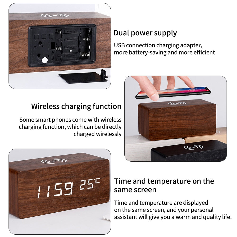 BowLift | Modern Wood Wireless Charging Clock