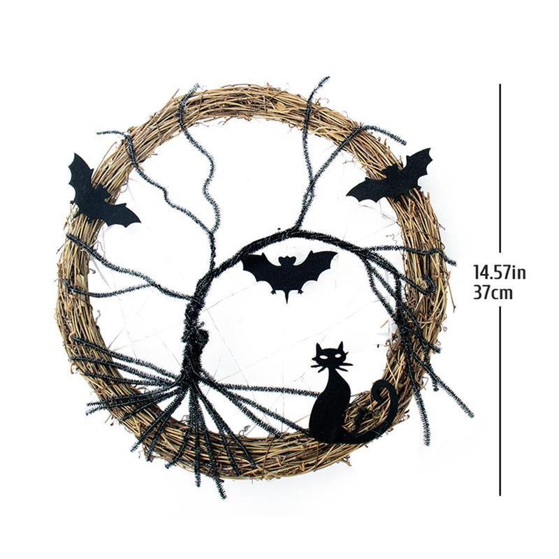 BowLift | Black Bat Cat Halloween Door Wreath Led Light