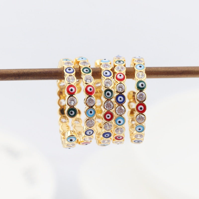 BowLift | Bohemian Rainbow Evil Eye Rhinestone Filled Gold Rings