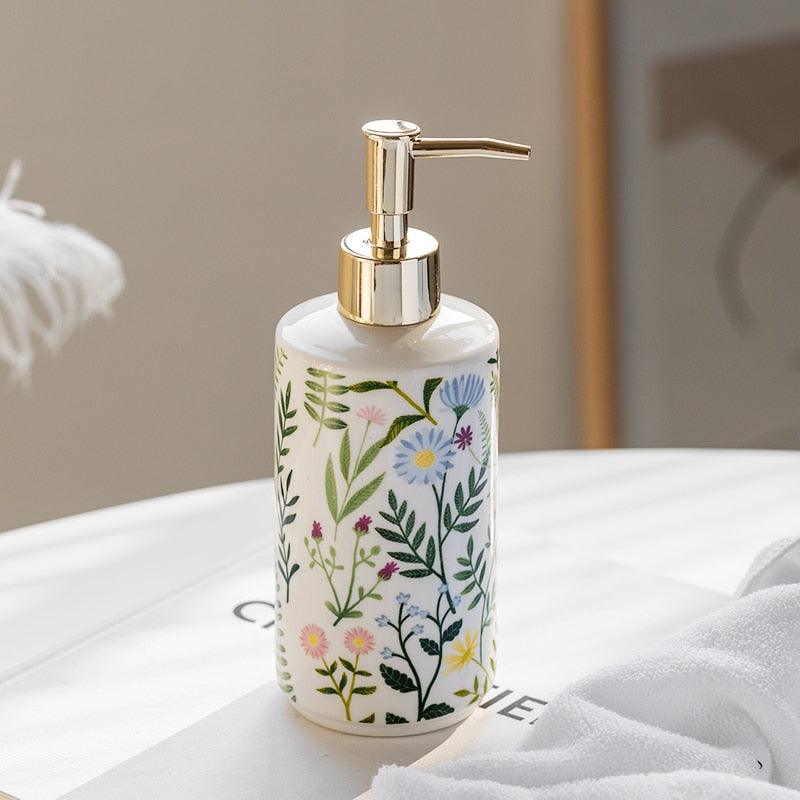 BowLift | Soap dispenser made of ceramic with floral design