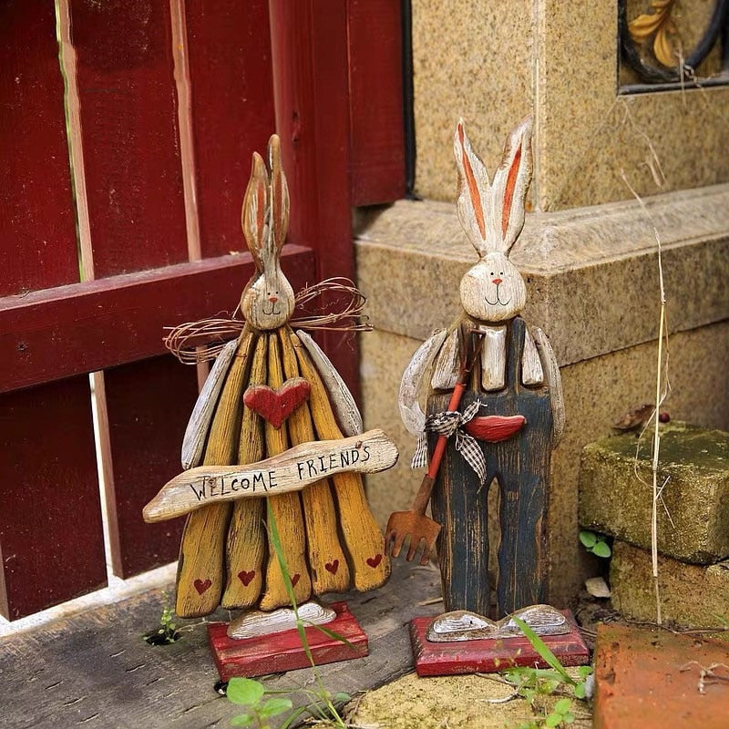 BowLift | Wood Retro Easter Bunny Outdoor Ornament