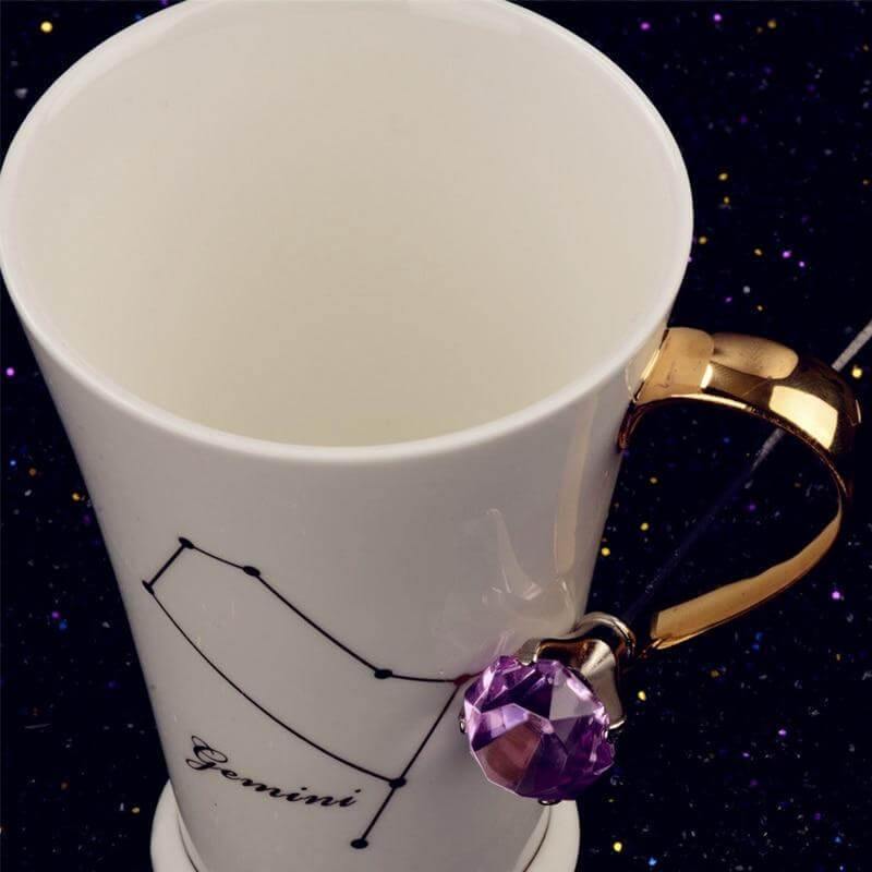 BowLift | White And Gold Ceramic Coffee mugs with Zodiac Signs