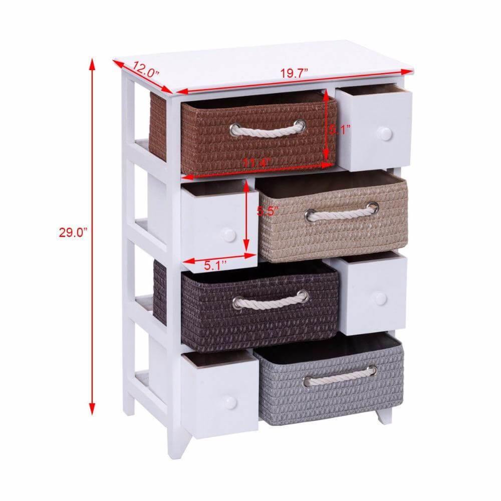 BowLift | Wooden 4 Drawer 4 Woven Basket Storage Cabinet