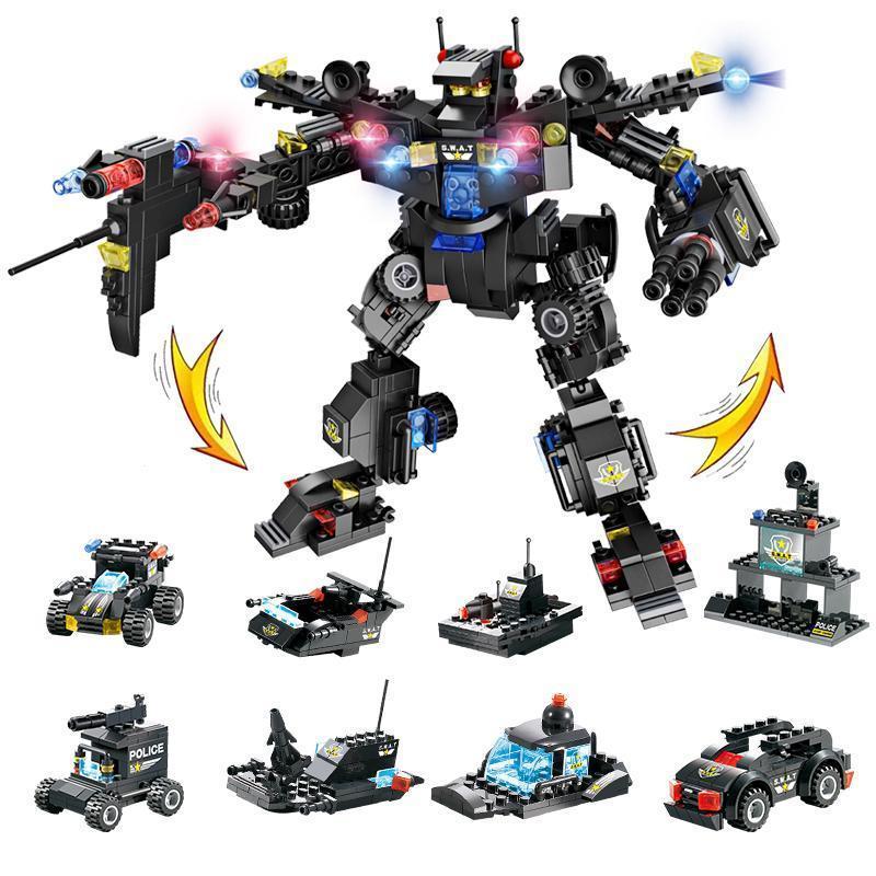 BowLift | 8 IN 1 Robot Aircraft Car City Police SWAT Building Block
