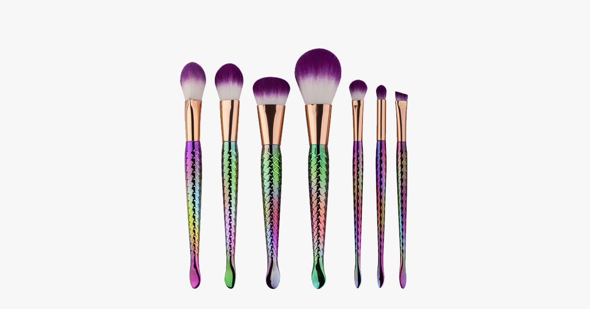 BowLift | 7 Pieces Rainbow Mermaid Brush Set - Unique Colorful Brush Set Perfect for Comprehensive Makeup