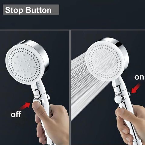 BowLift | 5-Mode Shower Head for Low Pressure | Stop Button for Easy Water Control