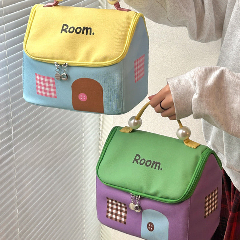 BowLift | Color block colored, house-shaped handheld cosmetic bag with large capacity