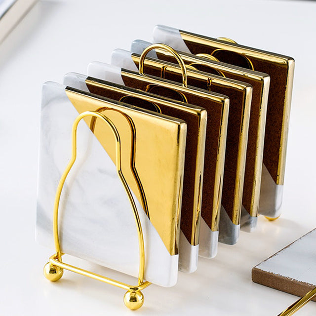 BowLift | Marbled Ceramic Coaster Set with Stand