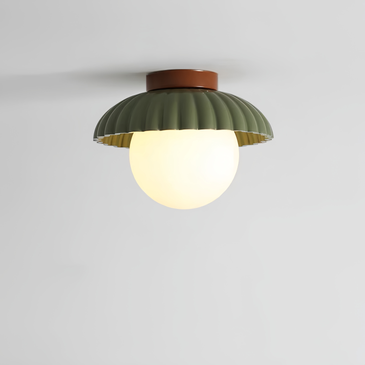 BowLift | Ceiling lamp with a milk glass shade providing warm lighting in the hallway