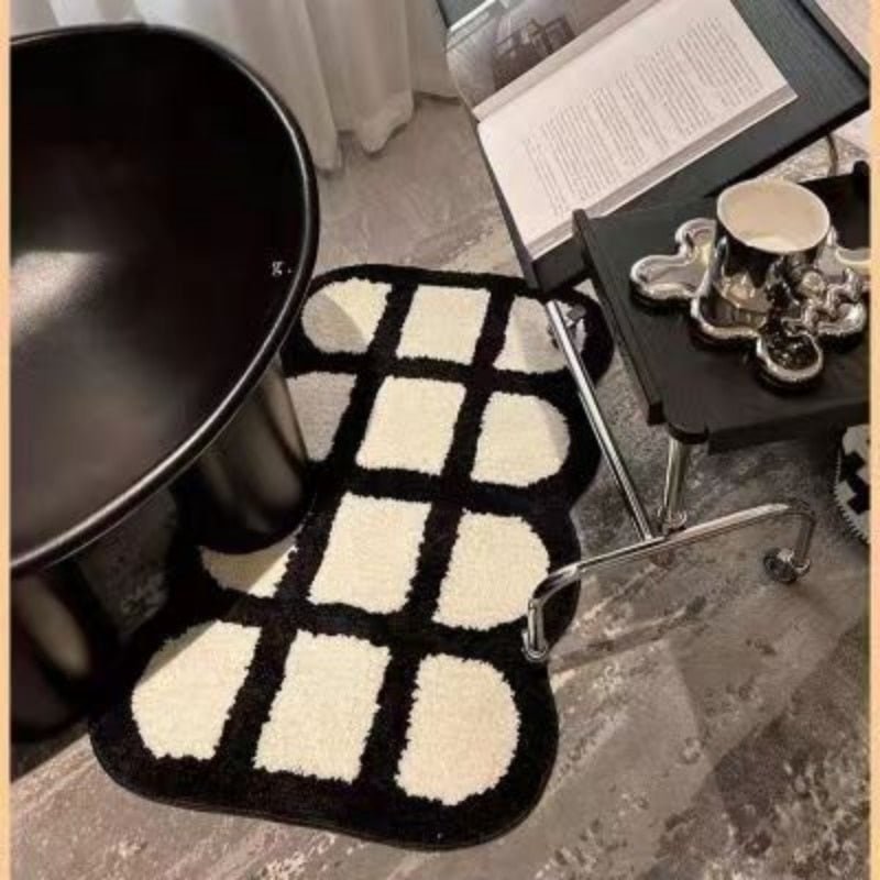 BowLift | Vintage Checkered Plaid Bathroom Rugs - Cozy Retro Flower Carpet for Bathroom and Home Décor