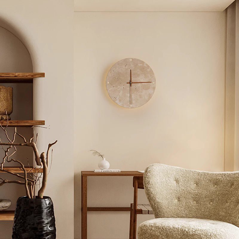 BowLift | Awaken your space with the Wabi-sabi wall clock made of travertine